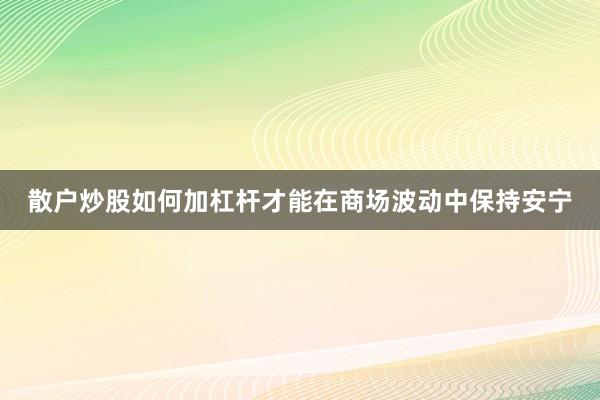 散户炒股如何加杠杆才能在商场波动中保持安宁