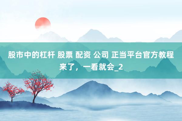 股市中的杠杆 股票 配资 公司 正当平台官方教程来了,一看就会_2